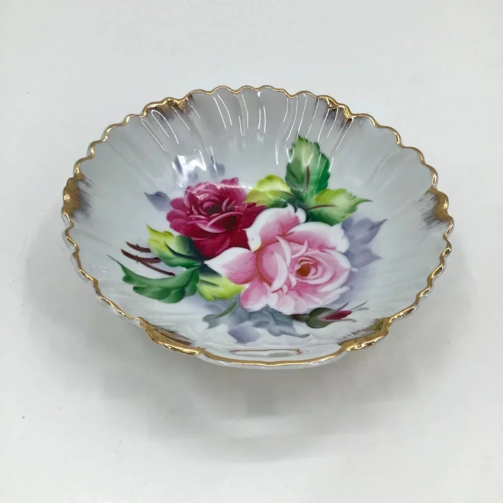 VTG Lefton Candy Dish Hand Painted Trinket Mid-Century Modern MCM Pink Red Gift